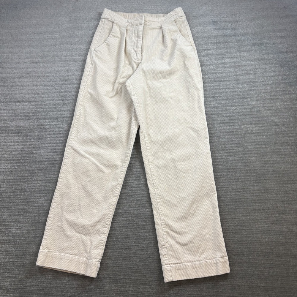 Rhythm Corduroy Pants Womens XS Pleated Front High Waist Off White Straight Leg‎